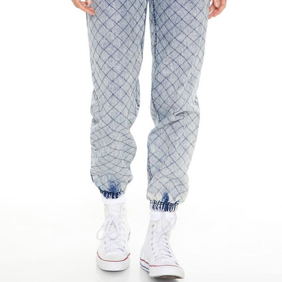 Forever 21 Quilted Mid-Rise Denim Joggers Jeans size small - Picture 2 of 4